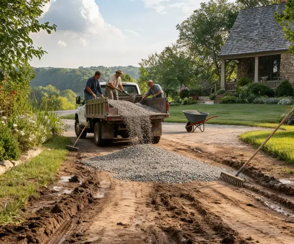 Pouring Gravel for the driveway in Jacksonville, Florida